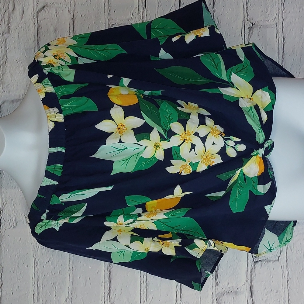 Blue Floral Lemon Print Off the Shoulder Top Old Navy XS Extra Small